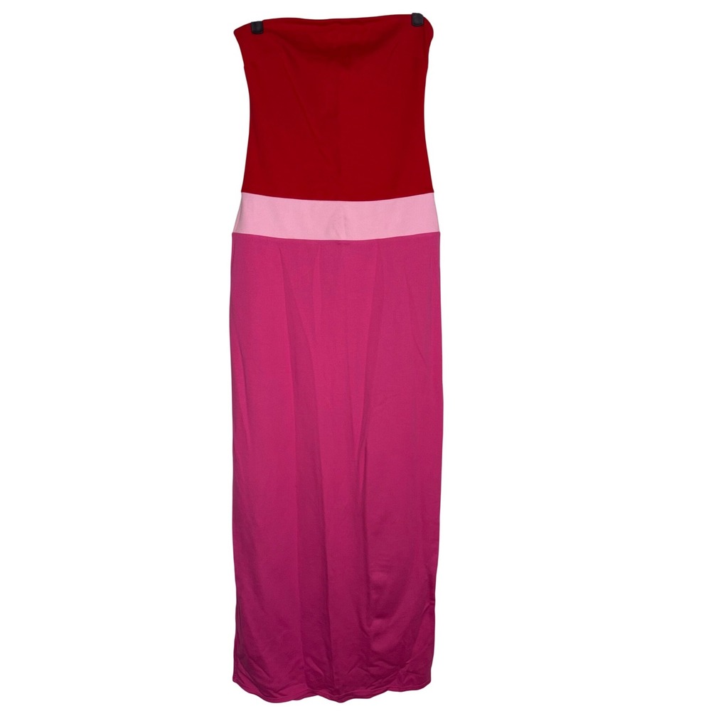 NWOT Lovers + Friends Penny Maxi Dress Pink Multi Red Colorblock Strapless Sz SM - Picture 4 of 8